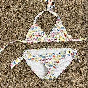 American Eagle butterfly two-piece bikini with back-clasp and halter tie top